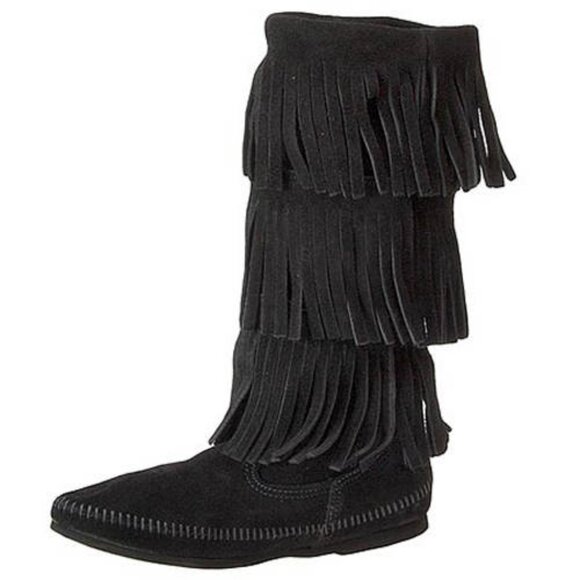 Minnetonka 3-Layer Black Fringe Boot size 7 - Picture 3 of 6